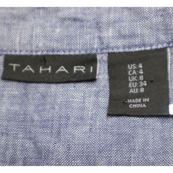 Tahari Size 4 Linen Sleeveless Shirt Dress Collared Embroidered Blue - Picture 11 of 12